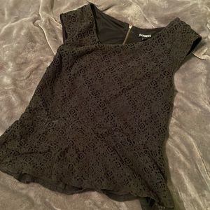 Express black zip up dress shirt- lace with ruffle bottom- medium worn